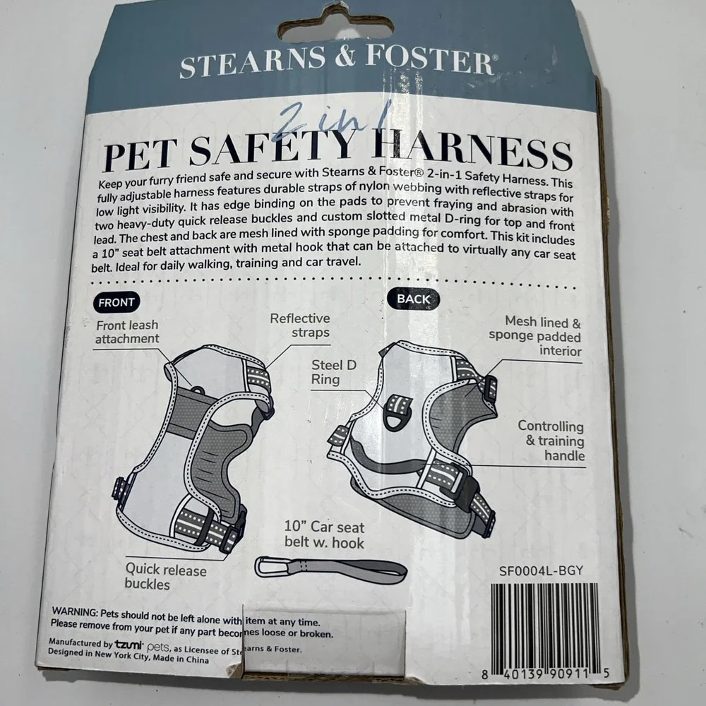 STEARNS &‎ FOSTER 2 In 1 PET SAFETY HARNESS NEW SZ LARGE (56-85 Lbs)